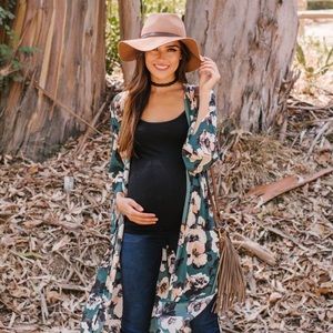 PinkBlush Green Floral Long Kimono